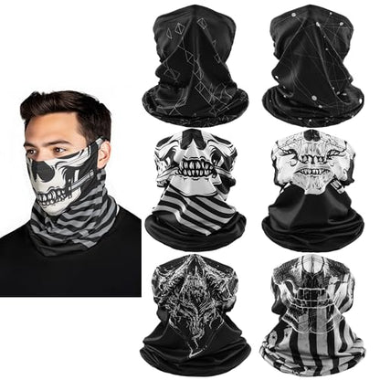 HONGTEYA 6 Pack Summer Neck Gaiter, UV Protection Cooling Face Mask Breathable Bandana Head Scarf Face Cover for Men Women - color: Skull Print