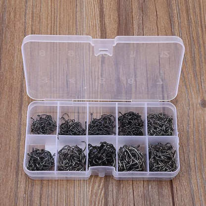 500pcs Fish Hook Set, Barbed Carbon Steel Fishing Jig Hooks with Tackle Box for Freshwater Saltwater, Assorted Sizes 3 4 5 6 7 8 9 10 11 12