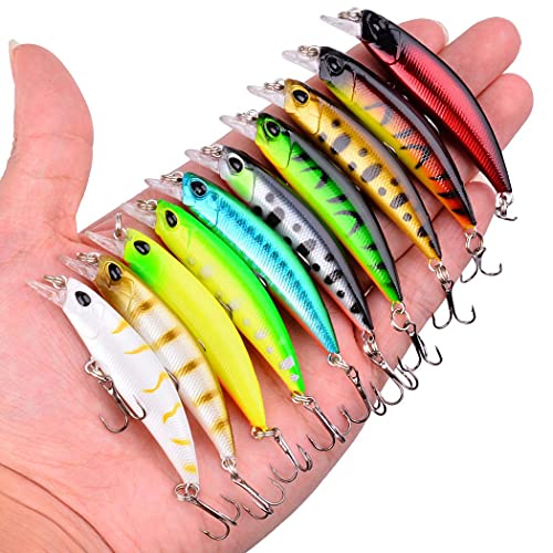 Aorace Fishing Lures Kit Mixed Including Minnow Popper Crank Baits with Hooks for Saltwater Freshwater Trout Bass Salmon Fishing - color: Item-F 84pcs