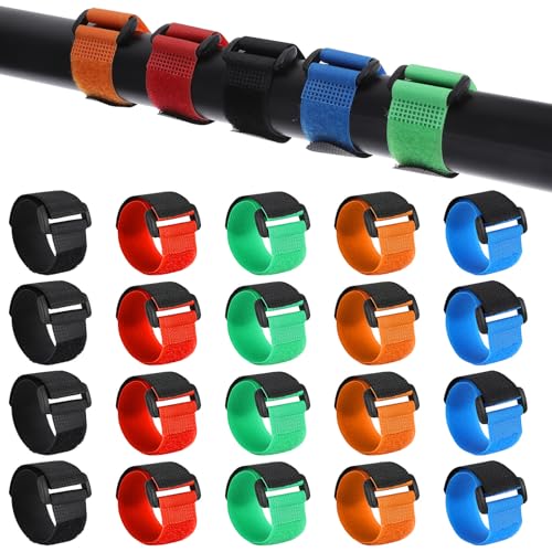 Bremorou 20 Pcs Fishing Rod Straps Belt Straps & Tackle Ties Rod Wraps | Fishing Pole Straps Adjustable Elastic Fishing Rod Holder Strap for Organizing Protecting Fishing Casting Fly Rods 5 Color