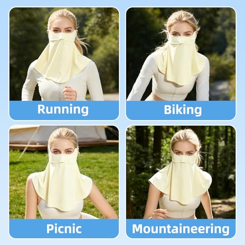 UPF 50+ Sun Protection Face Mask with Neck Coverage, UV Face Mask for Outdoor Activities, Unisex Breathable Sun Mask - style: Pale Yellow