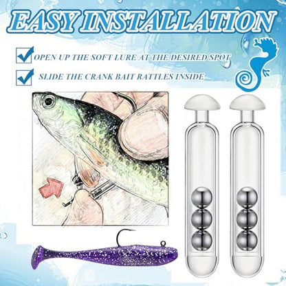 Soulchen 90 Pcs Fishing Bait Rattles Bait Weight with Rattling Beads Fishing Rattles Shake, Plastic & Stainless Steel Beads, Ideal for Freshwater & Saltwater - size: 0.6g