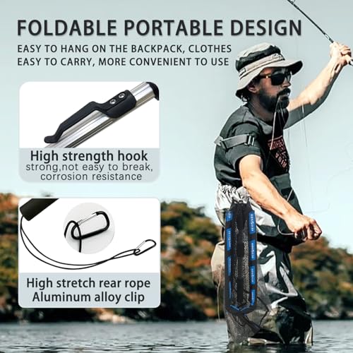 Floating Telescoping Rubber Fishing Net with Handle Lightweight Fly Fish Net Silicone Foldable Freshwater and Saltwater Extendable Fishpond Kayak Fish Landing Net - color: Floating Polyester Fiber Coated Net-Blue&Silver-36"