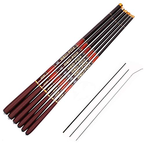Goture Telescopic Tenkara Fishing RodPortable Hand Fishing Poles 12-24Ft | Reinforced ultralight blank resists cracking on hard runs; ideal all-round length for stream, pond & lake bank fishing - color: 1 Piece RED-FOX, Red, size: 15ft/4.5m