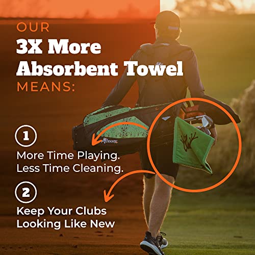 Frogger Amphibian 2-in-1 Golf Towel with Wet and Dry Technology, Navy Seals, Premium Golf Bag Accessory with Carabiner Clip, Ultra Absorbent, for Golf Dads - color: Black