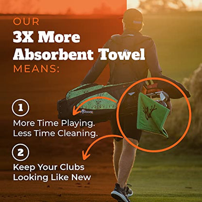 Frogger Amphibian 2-in-1 Golf Towel with Wet and Dry Technology, Navy Seals, Premium Golf Bag Accessory with Carabiner Clip, Ultra Absorbent, for Golf Dads - color: Black