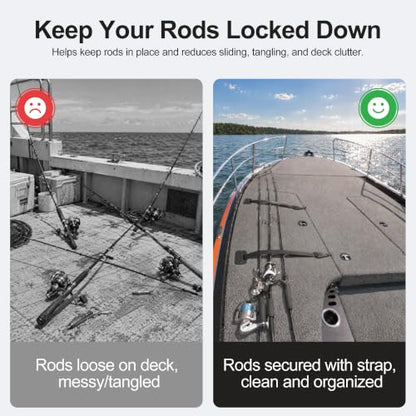Retractable Rod Straps for Fishing Rods, Gunwale/Deck Mount Self-Retracting Tie-Down Straps, F14200 Rod Saver Strap Fishing Rod Holder, Fishing Pole Holders for Boat Deck, Black - color: 2 PACK