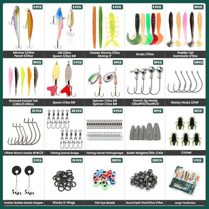 142pcs Fishing Lures Tackle Box Bass Kit with Fishing Techniques Book | 1.Exquisite packaging 2.suitable for beginners and gifts for kids 3.experiment with different fishing techniques - color: 142pcs Fishing Tackle Box