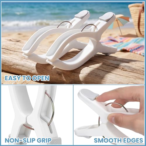 Amyhill 12 Pack Beach Towel Clips Extra Large 6.3 Inch Pool Towel Clips for Chairs Pool Cruise Pontoon Boat Jumbo Windproof Heavy Duty Blanket Clamps Holder for Clothes Pegs Hanging Outdoor, White