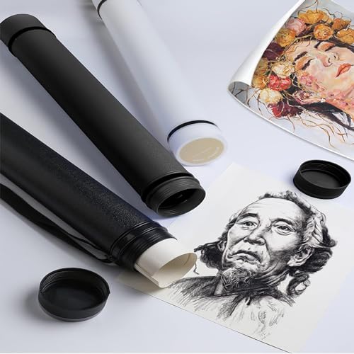 Poster Tube with Strap,2Pack Expandable Poster Storage Tubes Expand from 24.5" to 40" ,Waterproof Telescoping Blueprint Art Document Transport Carrying Tube - color: Black