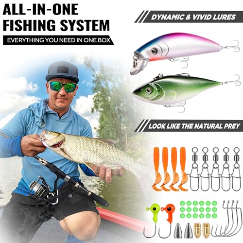 PLUSINNO Fishing Rod and Reel Combo, Telescopic Fishing Pole Kit with Spinning Reel, Tackle Box, Fishing Lures and Travel Carrying Bag, Fishing Gear Gifts for Men - color: Full Kit with Carrier Case, size: 2.4M 7.87FT