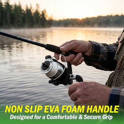 Fiberglass Fishing Pole - Strike Series 78-Inch Collapsible Rod and Spinning Reel Combo, EVA Handle, Pre-Spooled Reel, Fishing Gear for Catching Walleye, Bass, Trout, and More by Wakeman - color: Blackout