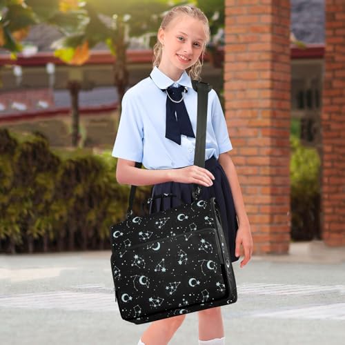 Astronomy Stars Black Moons Zipper Binder Bag 3 Ring with Shoulder Strap Zippered Binder Fits 13 Inch Laptop File Folder Document Organizer for College Office Supplies - color: Astronomy Stars Black Moons