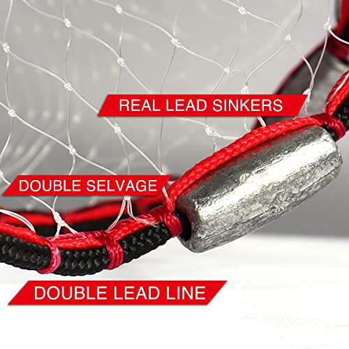 BasicGear Cast Net | Lead, 3ft-12ft Radius, 3/8 or 1/4 inch Mesh for Freshwater and Saltwater Bait Fish| Professional Grade and Upgraded Material | Throw Style - size: 6ft Radius, 1/4" Mesh