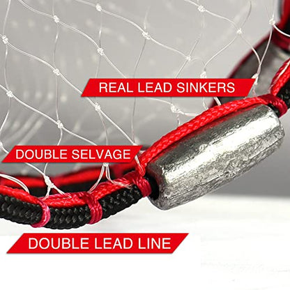 BasicGear Cast Net | Lead, 3ft-12ft Radius, 3/8 or 1/4 inch Mesh for Freshwater and Saltwater Bait Fish| Professional Grade and Upgraded Material | Throw Style - size: 3ft Radius, 1/4" Mesh