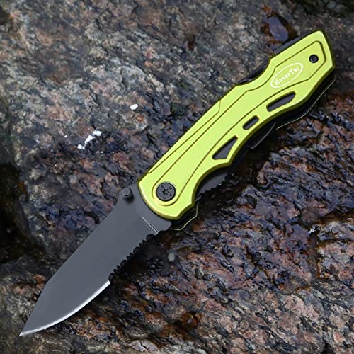 RoverTac 15-in-1 Pocket Multitool Knife - Folding Knife with Pliers, Bottle & Can Opener, Phillips Screwdriver + 9 Bits, Nylon Sheath - EDC Multi Tool for Camping, Hiking & DIY - Gifts for Men & Dad - style: Multi-Knife Pliers Green