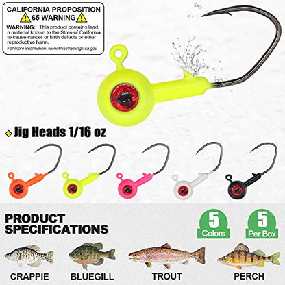 Crappie-Baits- Plastics-Jig-Heads-Kit-Minnow-Fishing-Lures-for Crappie-Panfish-Bluegill-20Piece Kit - 15 Bodies- 5 Crappie Jig Heads - color: #07 TuxedoBlack-Chartreuse