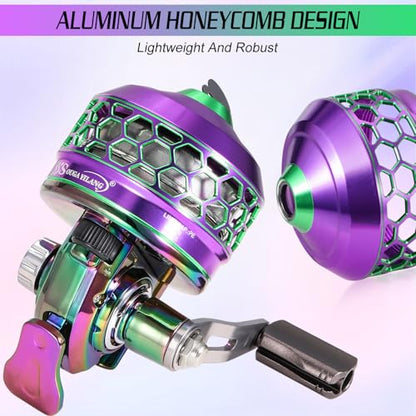 Sougayilang Spincast Fishing Reel,High Speed 3.9:1 Gear Ratio,Trouble-Free Push-Button Bait Casting Design and Reversible Handle for Left/Right Retrieve,Pre-Spooled with Monofilament Line - color: Colorful Spincast Reel