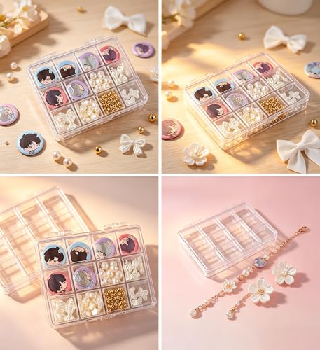 12 grid acrylic storage box, 4.4 x 3.5 x 0.6 inch，nail jewelry and earring display cabinet, nail art craft storage box with transparent cover, fishing bait, rock collection - color: white