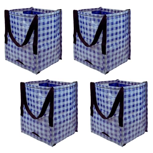 DURASACK Heavy Duty Storage Tote Bag 22-Gallon, Gingham Blue, Pack of 4 | Rugged Woven Polypropylene Moving Bag, Reusable Self-Standing Design, Holds up to 500 Pounds - color: Gingham Blue, size: Pack of 4
