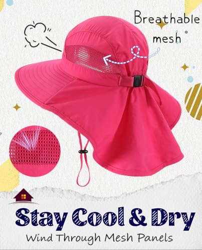 Home Prefer UPF50 Wide Brim Kids Sun Hat Neck Flap Boys Girls Sun Protection Hat for Beach Fishing - color: Hot Pink, size: 2-4T
