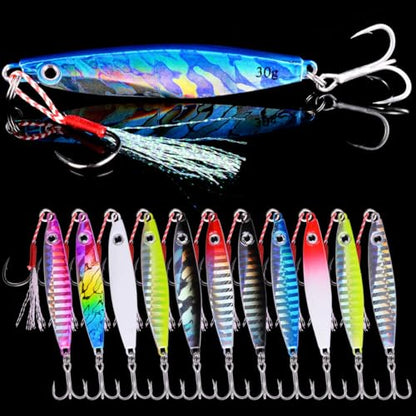 Aorace Jigging Lure Lead Fish Metal Jig Fishing Lure Paillette Knife Artificial Hard Bait Laser Body - color: 12pcs 60g 9.6cm