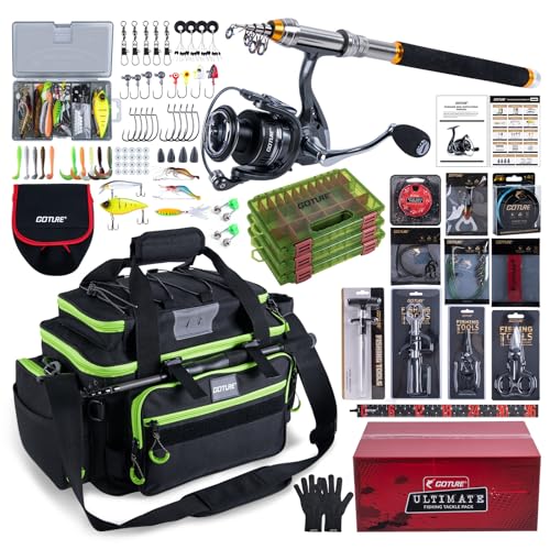 Goture Fishing Rod and Reel Combos,1.8M-2.7M Telescopic Fishing Pole Spinning Reel Line Lures Set with Carrier Bag,Telescopic Rod Kit for Starter Travel Saltwater Freshwater Gear Gift - color: E2:Fishing Full Kit with Tackle Bag, size: 8 ft/2.4 m