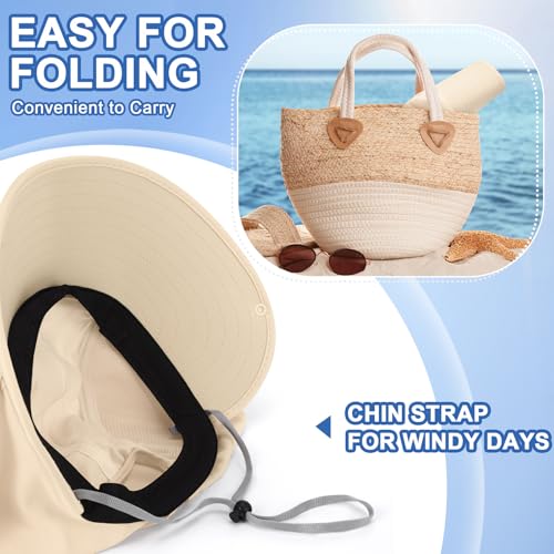 Skicuff 1/3 Pcs Women Sun Hat with Neck Flap Face Cover UPF 50+ UV Protection Wide Brim Visor Fishing Hat for Outdoor Hiking - color: Beige