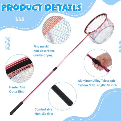 Telescopic Fishing Net with Bucket, Telescopic Fishing Landing Net, Lightweight Aluminum Pole Non Slip Handle for Catching Frogs Butterfly Fish Crab for Beach Stream Outdoor - color: Blue,Pink