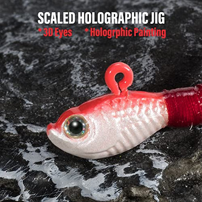 Dr.Fish 3 Pack Bucktail Jig Lure Hair Jig Saltwater Freshwater Lures Surf Fishing Bass Flounder Striper Bluefish Halibut Redfish - color: Red & White(pack of 3), size: 1 oz