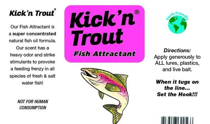 Kick’n Bass Fish Attractant, Supercharged Concentrated Natural Fish Oil Formula Scent for Fishing Lures, One 4 fl oz Bottle. (10 Scents to Choose from) - color: Kick’n Trout