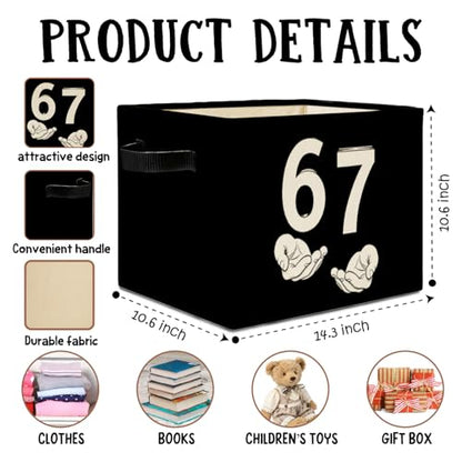 Black and White Funny 6 7 Meme Storage Bins Box with Handles, Hand Holding Number Six Seven Laundry Basket Hamper Collapsible Clothes Toys Organizer for Kids Boys Girls Room Nursery - color: Black and White