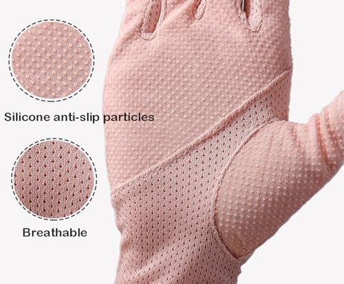 Eohak Women Driving Gloves Sun UV Protection Summer Outdoor Hiking UPF 50+ Glove Touchscreen Half-Finger Glove - color: Pink