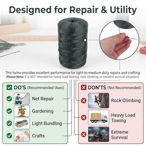Veemoon 1 Roll Nylon String, 300M/980FT Fishing Net Repair Line Wrapping Rope Fish Net Repair Twine Braid Fishing Cord Twine DIY Crafts Rope to Weave Nylon Braided Wire, Bank String Dark Green