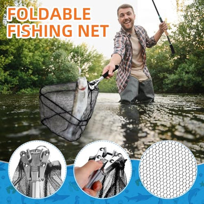 60 Pcs Father's Day Fishing Rod and Line Combo Detachable Fishing Pole Kit Without Reel, Plier Lip Gripper, Fish Lure Hook Accessories, Carrier Bag for Beginner Men Travel Saltwater Freshwater
