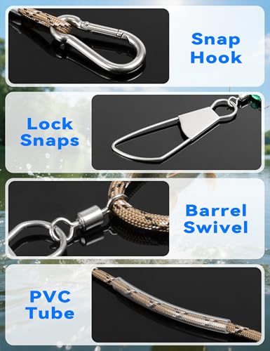 BLUEWING V2 Fishing Stringer Fish Keeper with 10 Stainless Steel Lock Snaps and 8ft Floating Rope - color: Patterned Khaki