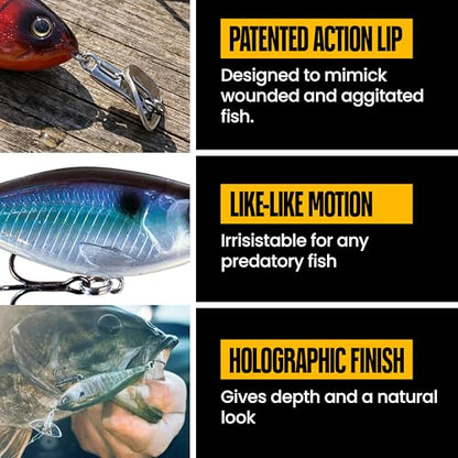 Headbanger Cranky Shad Slow-Sink Hard Lure (2-1/2", 3", 4" & 5") – Patented Erratic “Headbanging” Action Crankbait for Freshwater Bass, Walleye & Perch – 1/3 oz with Premium VMC Hooks - color: Natural Perch, size: 4"