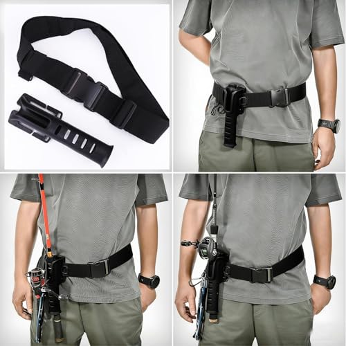 2 Pcs Fishing Waist Belt Rod Holder - Adjustable Wading Belt With Portable Pole Inserter for Spinning, Casting Reel, Surf, Kayak, Fly Fishing Gear Accessories - Black