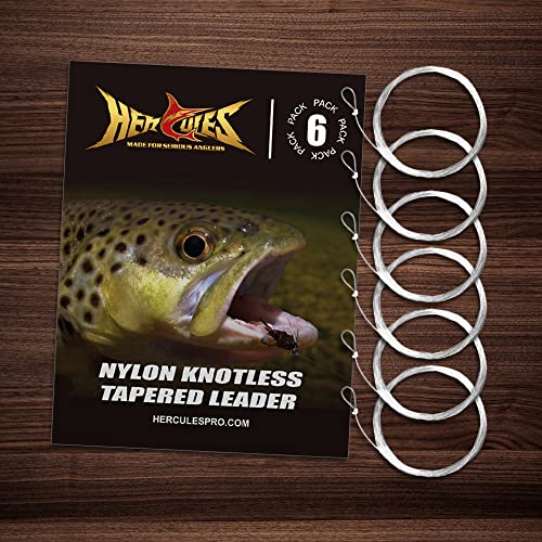 HERCULES Pre-Tied Loop Fly Fishing Leader 6 Pack with Tapered Leader Wallet - size: 9FT - 6pcs
