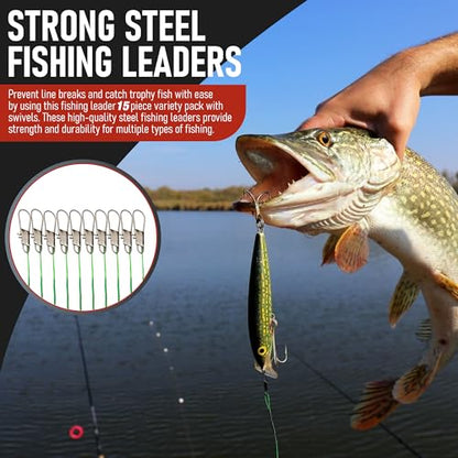 Fishing Leaders with Swivels - Carp - Pike - Catfish - Muskie - Walleye - Bass - Mackerel - Snapper