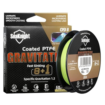 SeaKnight G9 II 8+1 Braide line, 9 Strands Braided Fishing Line Fast Sinking Fishing Line 164Yds/328Yds Seawater-Proof UV-Proof Coated PTFE Sea Fishing Line Braid 17-80LB - color: Yellow, size: 50LB(0.32mm)-328Yds