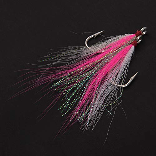 Bucktail Teasers Fishing Hooks Saltwater Flounder Rig Bucktail Mylar Teasers Inserted Stainless Steel Fishing Teaser Hooks for Striped Bass Trout Catfish Cod Flounder Hi/Lo Rig Jigs Spoons Lures - color: Green, size: 12pcs