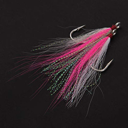 Bucktail Teasers Fishing Hooks Saltwater Flounder Rig Bucktail Mylar Teasers Inserted Stainless Steel Fishing Teaser Hooks for Striped Bass Trout Catfish Cod Flounder Hi/Lo Rig Jigs Spoons Lures - color: Green, size: 12pcs