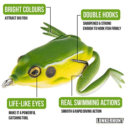 LUNKERHUNT Frog Lure for Bass Fishing | Pocket Frog Fishing Lure 1.75 Inch | Topwater Fishing Lures, Soft Hollow Body, Weedless Hooks for Trout, Pike in Saltwater and Fresh Water - style: Bull