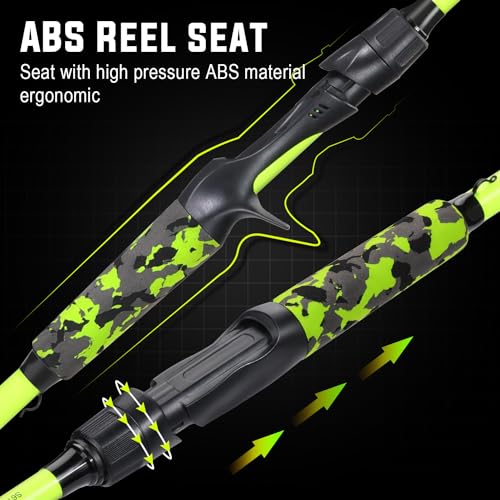 Sougayilang IM7 Graphite Fishing Rod – 2-Piece Casting & Spinning, Medium/Medium Heavy Power, Stainless Steel Guides with Zirconium Rings, EVA Handle & Hook Keeper for Bass, Trout, Walleye, Catfish - color: green, size: Spin-7'00''-2pcs-MH