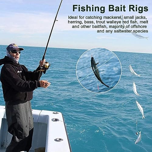 Fishing Bait Rigs Saltwater Set, 6 Packs Squid Bait Lure Rigs Surf Fishing Rigs with Glow Soft Squid Skirt Hook Swivel Snap for Freshwater Saltwater