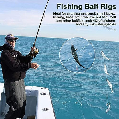 Fishing Bait Rigs Saltwater Set, 6 Packs Squid Bait Lure Rigs Surf Fishing Rigs with Glow Soft Squid Skirt Hook Swivel Snap for Freshwater Saltwater
