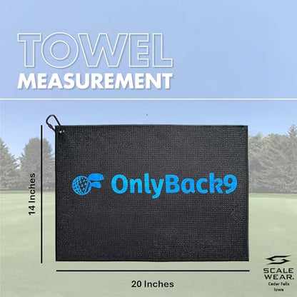 OnlyGolf Funny Microfiber Golf Towel – Large 14" x 20" Clip for Golf Bags Clubs Balls Perfect Golf Gag Gift Enthusiasts Waffle Men Premium Carabiner (Black OnlyBack9) - color: Black Onlyback9
