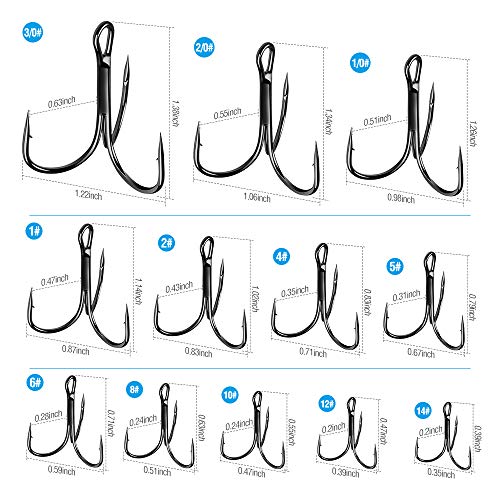DONQL Fishing Hooks Treble Hook High Carbon Steel Treble Hooks Super Sharp Solid Triple Barbed Fish Hook - size: Size 4, Pack of 20