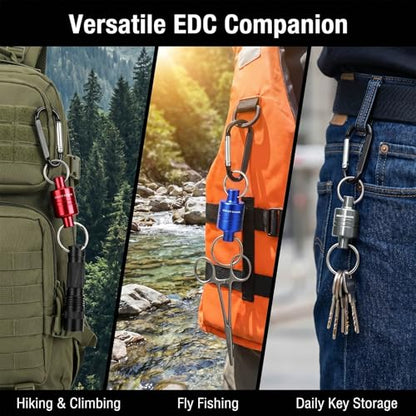 Magnetic Net Release for Fly Fishing, Aluminum Magnetic Quick Release Keychain, Fly Fishing Net Magnet Holder Retractor with Carabiner - color: gray